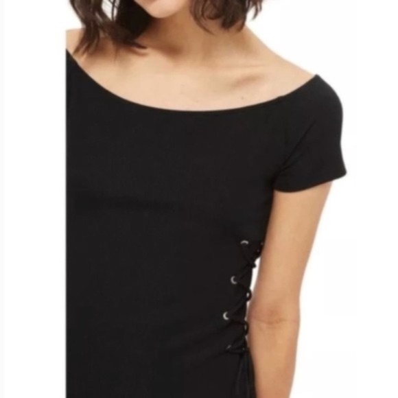 TOPSHOP NWT Black Grommet Laced LBD Stretch Dress! 8 NEW midi bodycon lycra NEW! - Picture 3 of 6
